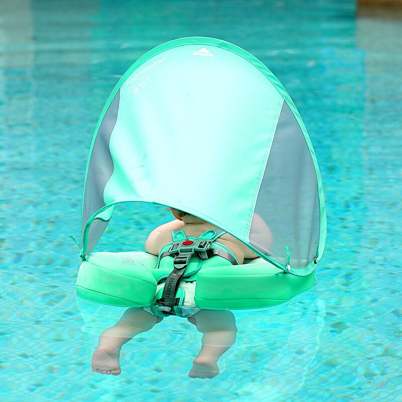 "Ultimate Baby Swim Trainer: Non-Inflatable Float Ring with Sunshade for Safe and Fun Water Play!"