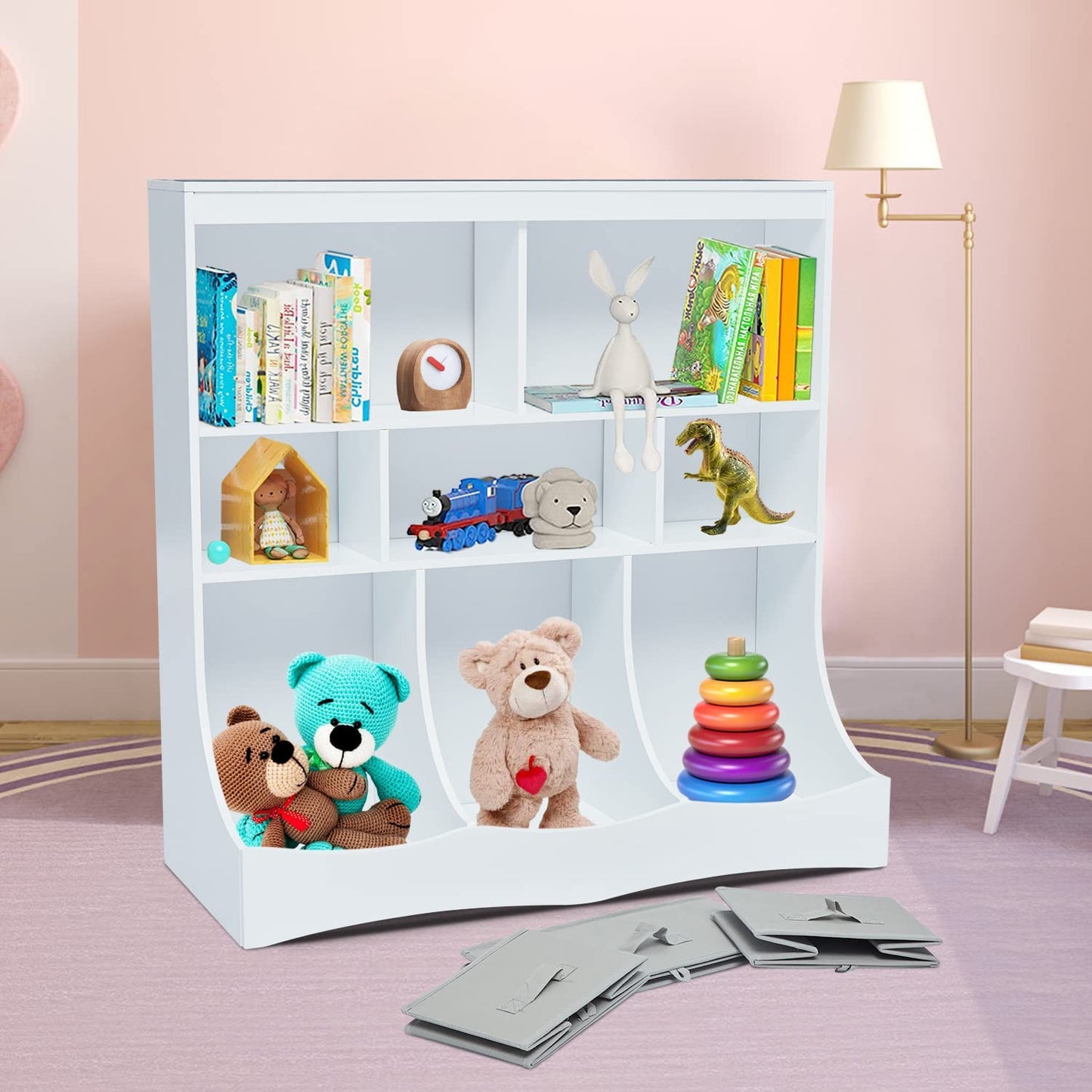 Kids Bookshelf Kids Bookcase - Toy Organizers and Storage,Kids' Bookcases, Cabinets & Shelves,Children'S Storage Cabinet with 3 Removable Drawers for Children (White)