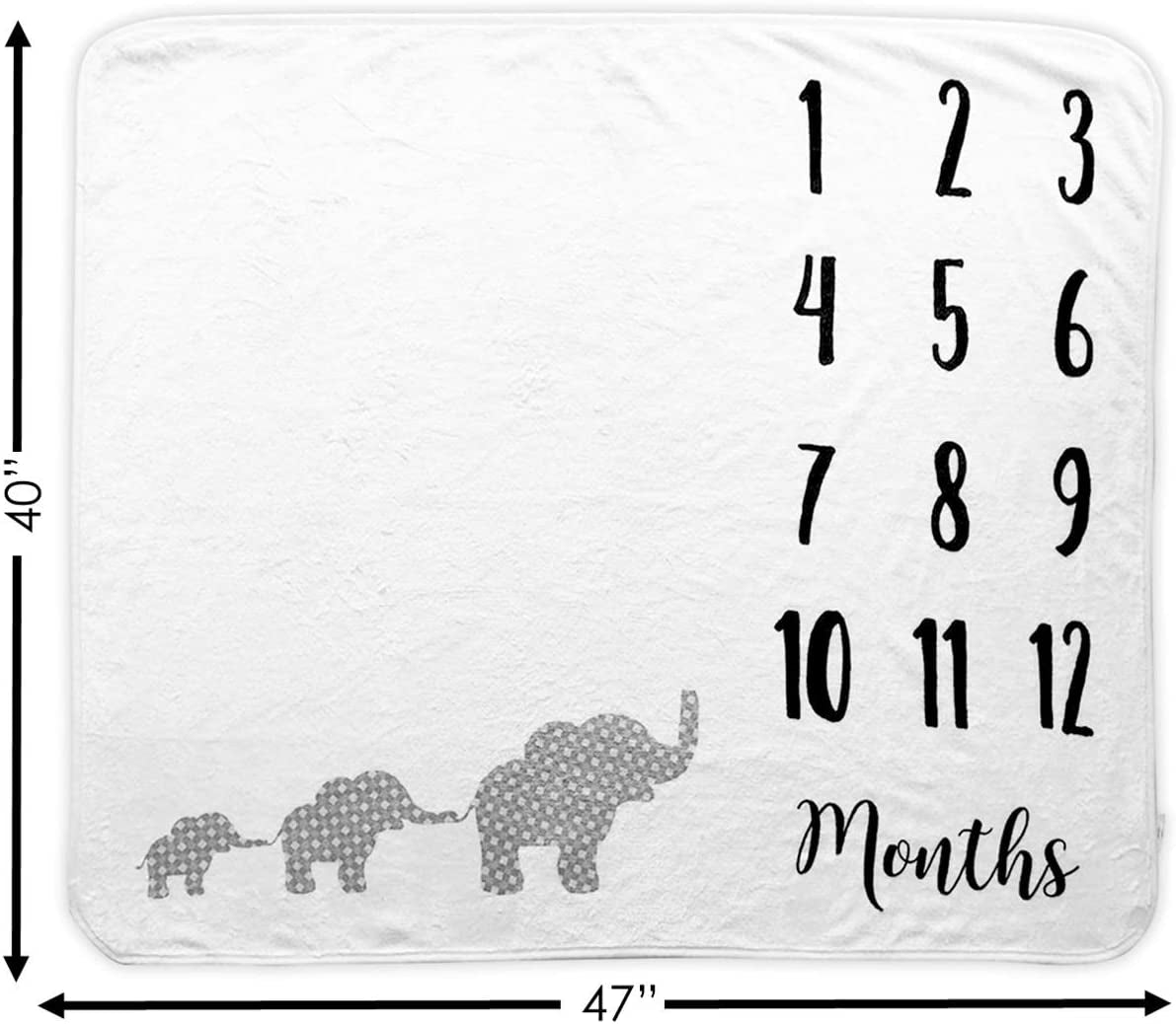 Baby Monthly Milestone Blanket | Includes Bib and Picture Frame | 1 to 12 Months | Premium Extra Soft Fleece | Best Photography Backdrop Prop for Newborn Boy & Girl (Elephant Blanket)