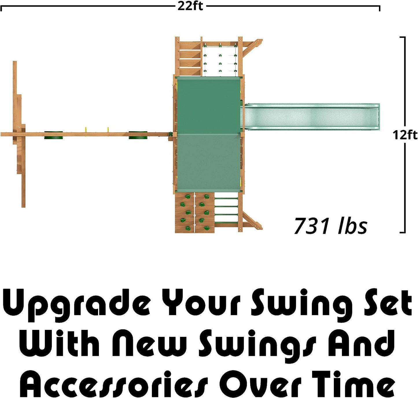 "Ultimate Outdoor Fun: Creative Playthings Northbridge Pack 1 Wooden Swing Set - Made in the USA! Features Climbing Wall, Playground Swings, Slide, and Tire Swing - 22 X 12 X 11 Ft!"