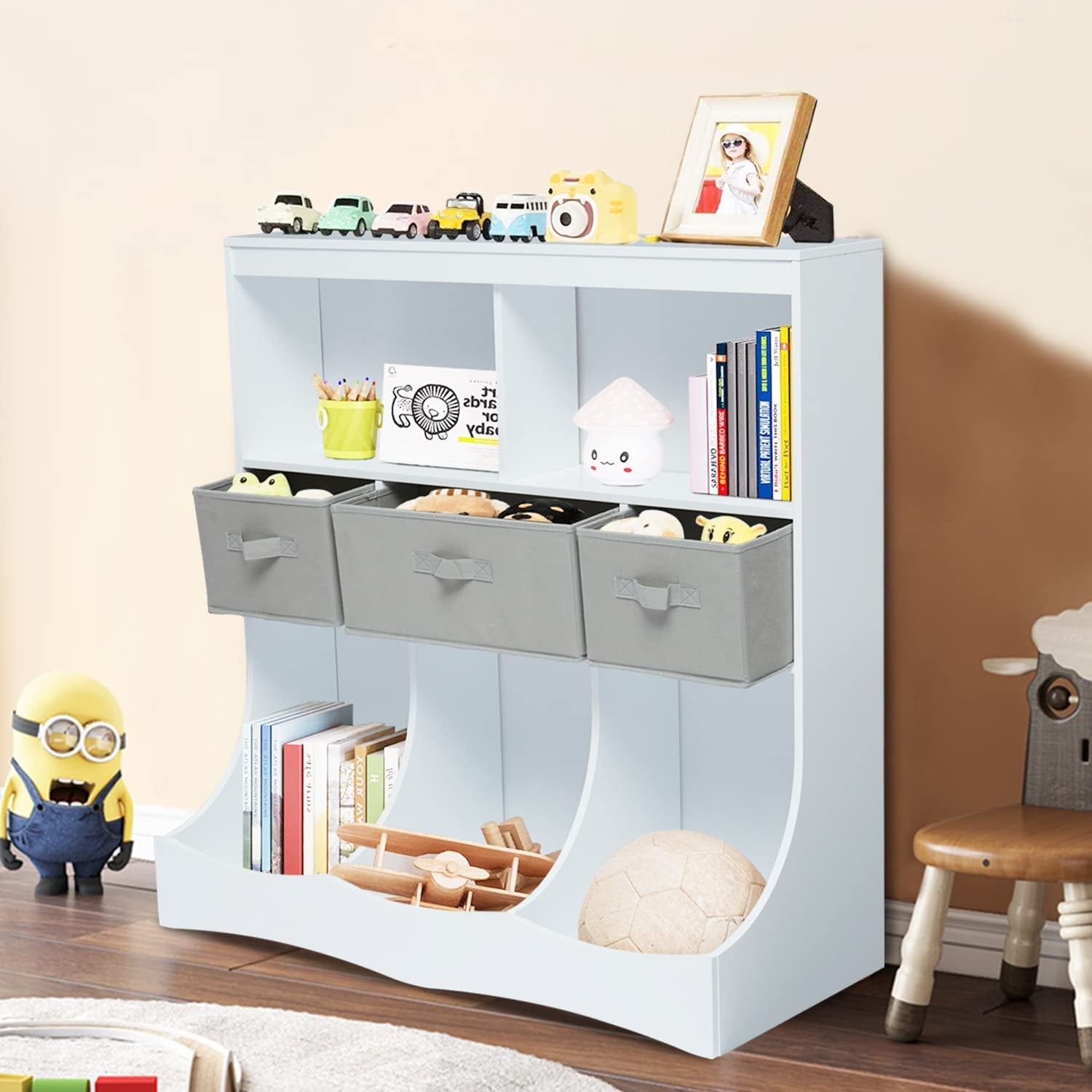 Kids Bookshelf Kids Bookcase - Toy Organizers and Storage,Kids' Bookcases, Cabinets & Shelves,Children'S Storage Cabinet with 3 Removable Drawers for Children (White)