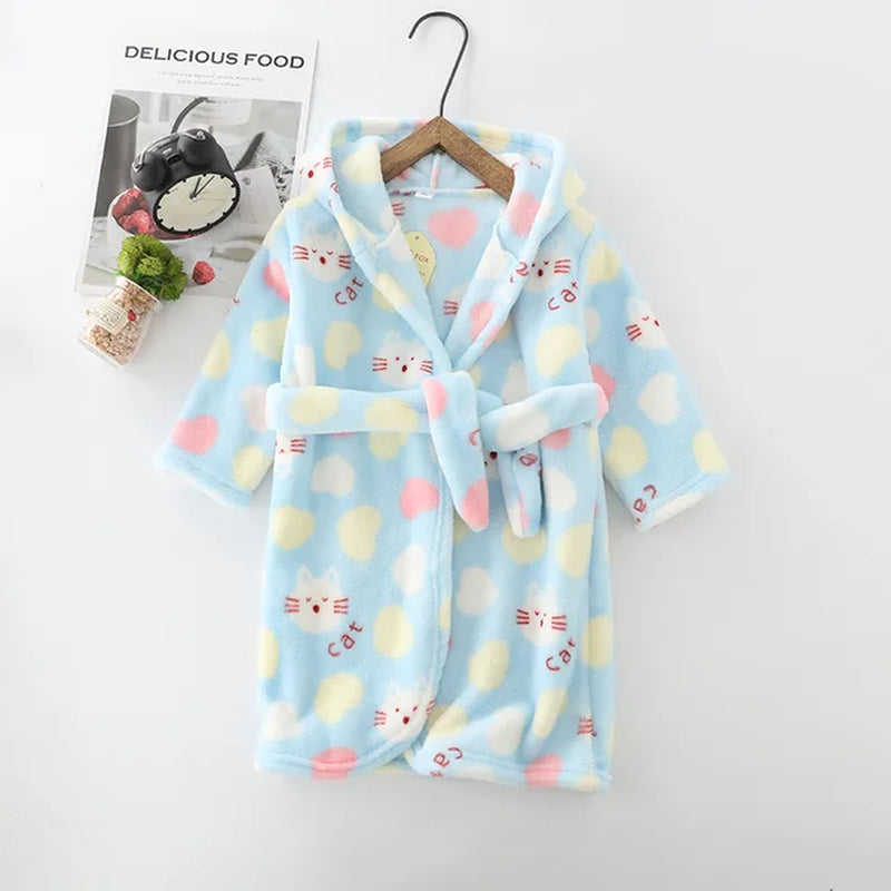 "Cozy Cartoon Flannel Bathrobe for Kids - Perfect Winter Sleepwear and Christmas Gift for Boys and Girls"