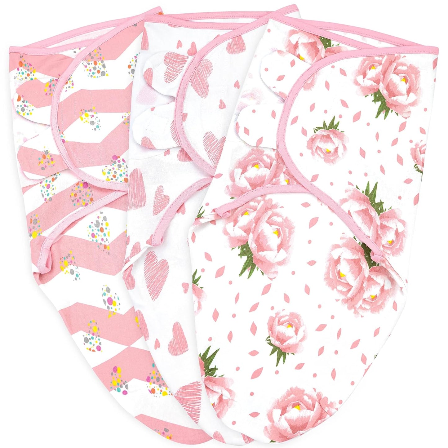 Baby Swaddle Blanket Wrap, 3-Pack Preemie Swaddle, Baby Swaddles, Premature Size Swaddles up to 7 Pounds, Pink Floral