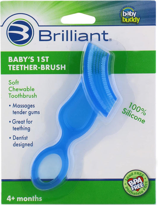 "Baby'S 1St Toothbrush - Gentle Silicone Brush for Babies and Toddlers, Essential Oral Care for Infants, Blue, 4 Months and Up"