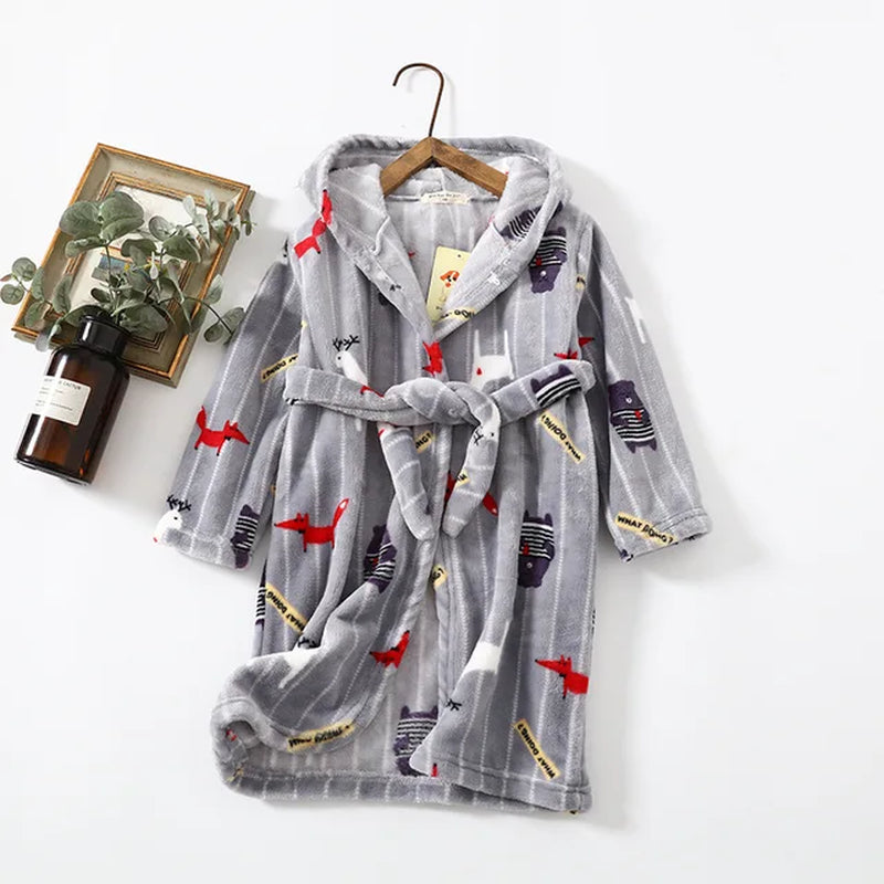 "Cozy Cartoon Flannel Bathrobe for Kids - Perfect Winter Sleepwear and Christmas Gift for Boys and Girls"