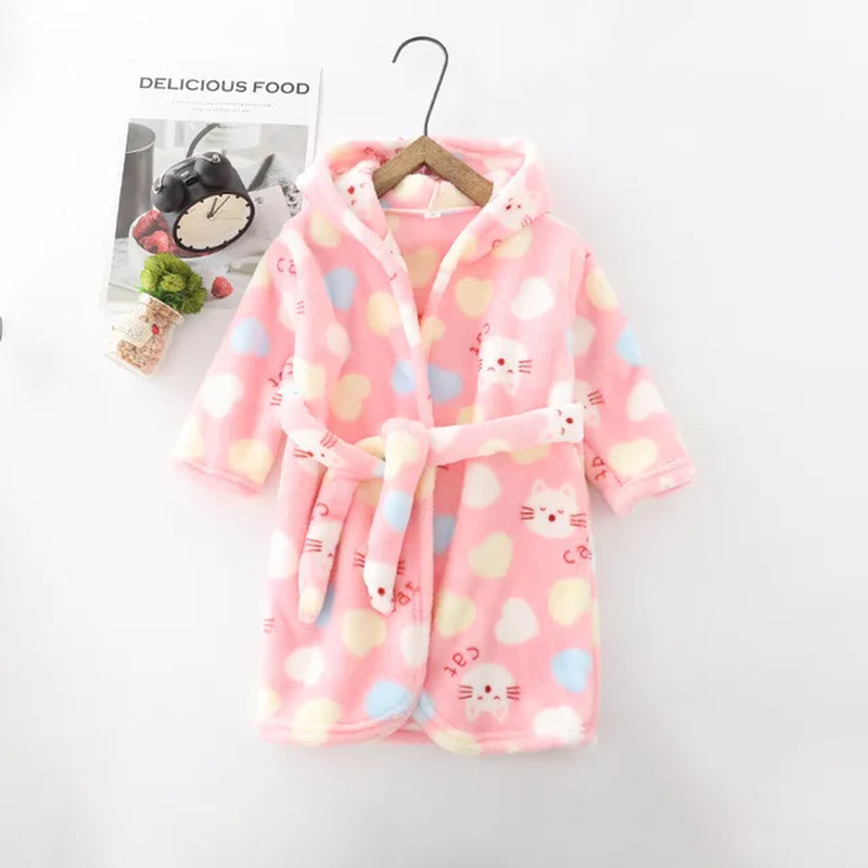 "Cozy Cartoon Flannel Bathrobe for Kids - Perfect Winter Sleepwear and Christmas Gift for Boys and Girls"