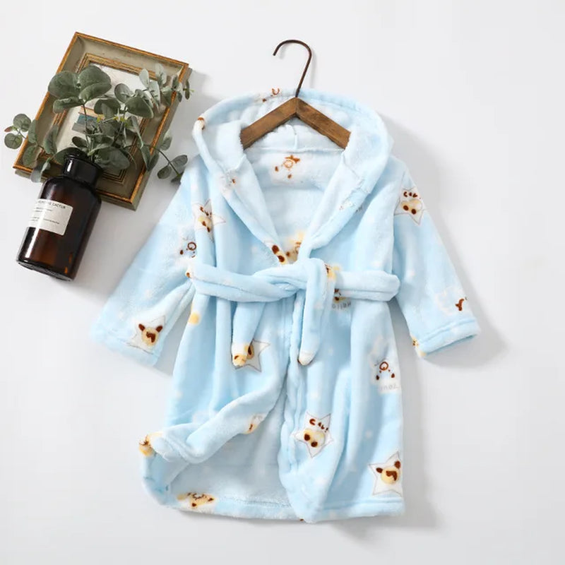 "Cozy Cartoon Flannel Bathrobe for Kids - Perfect Winter Sleepwear and Christmas Gift for Boys and Girls"