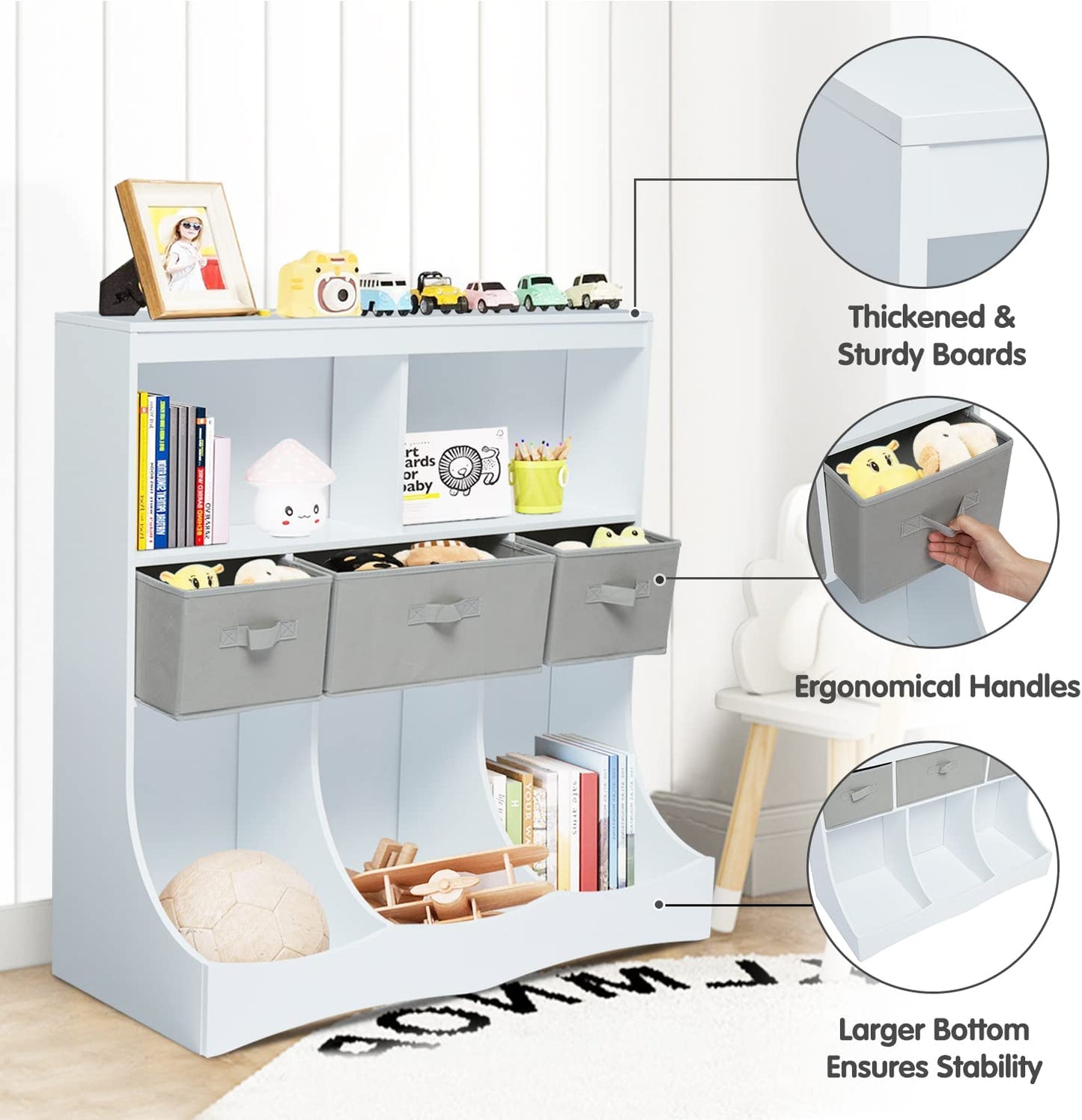 Kids Bookshelf Kids Bookcase - Toy Organizers and Storage,Kids' Bookcases, Cabinets & Shelves,Children'S Storage Cabinet with 3 Removable Drawers for Children (White)