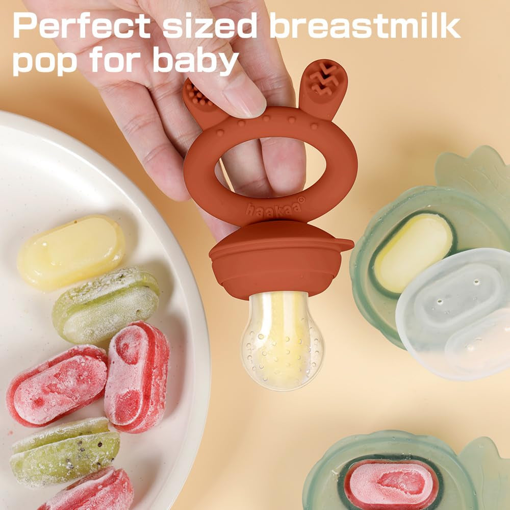 "Deluxe Baby Fruit Feeder & Mini Freezer Nibble Tray Combo - Perfect Solution for Cooling Relief and Self-Feeding! Bpa-Free Silicone Feeder for Safe Infant Nutrition. Ideal for Babies 4 Months and Up! (Copper)"