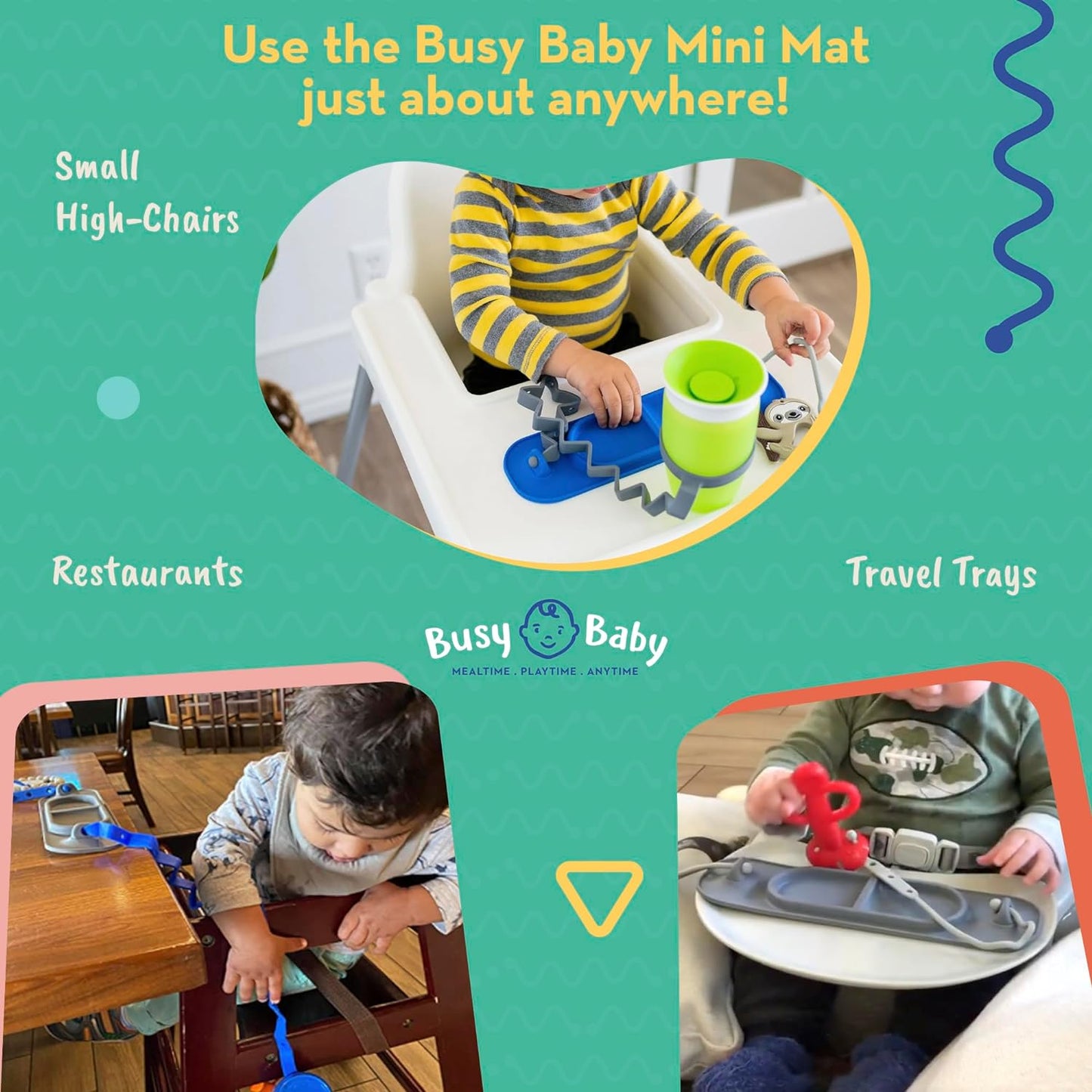 MAT | Silicone Mini Suction Placemat for Babies & Toddlers with Adjustable Tethers to Attach Toys | Keep Toys off the Floor, Dishwasher Safe, BPA Free | Includes Travel Sleeve (Tan