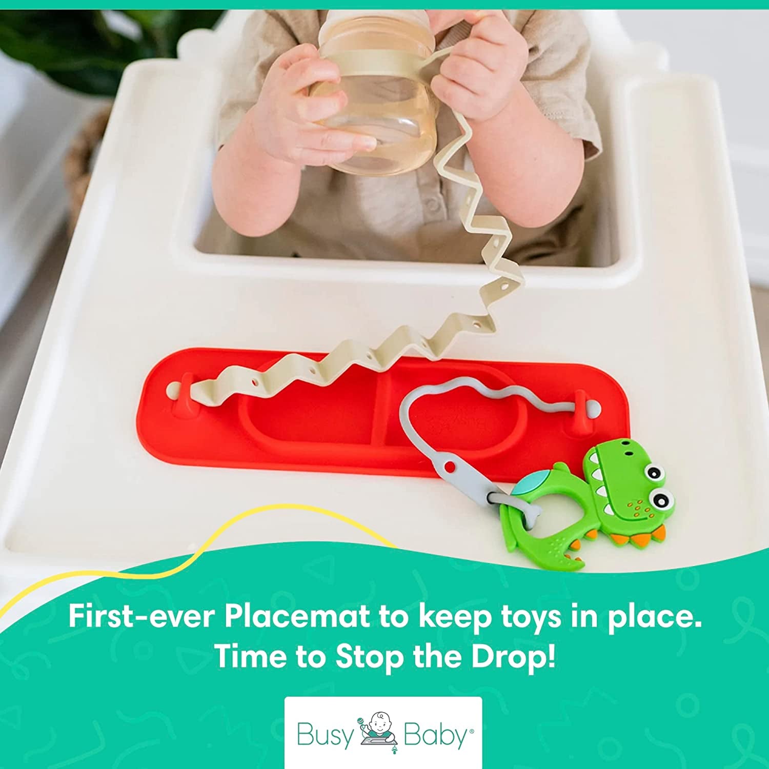 MAT | Silicone Mini Suction Placemat for Babies & Toddlers with Adjustable Tethers to Attach Toys | Keep Toys off the Floor, Dishwasher Safe, BPA Free | Includes Travel Sleeve (Black)