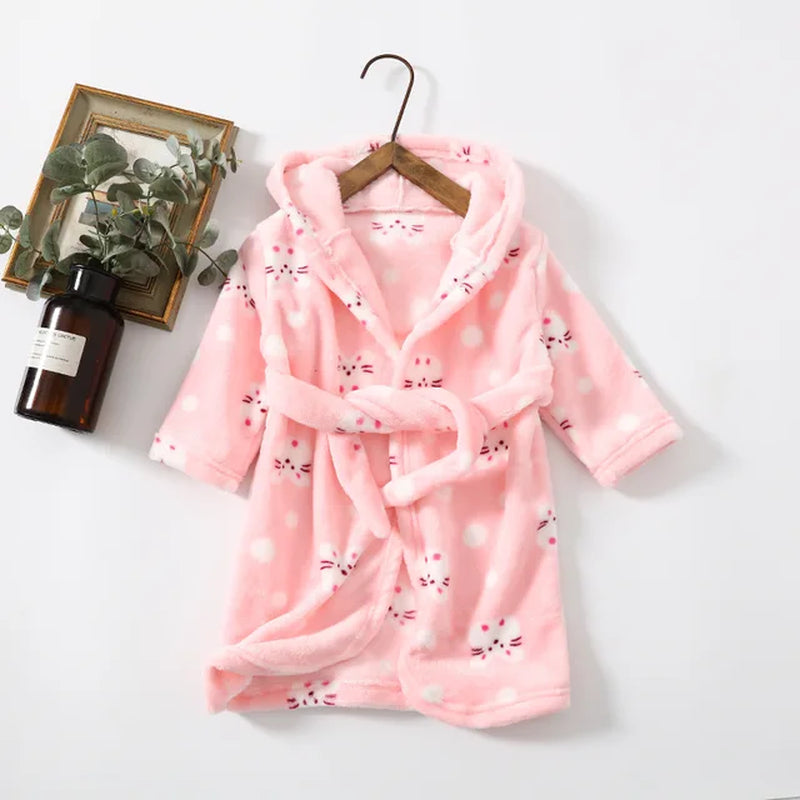 "Cozy Cartoon Flannel Bathrobe for Kids - Perfect Winter Sleepwear and Christmas Gift for Boys and Girls"