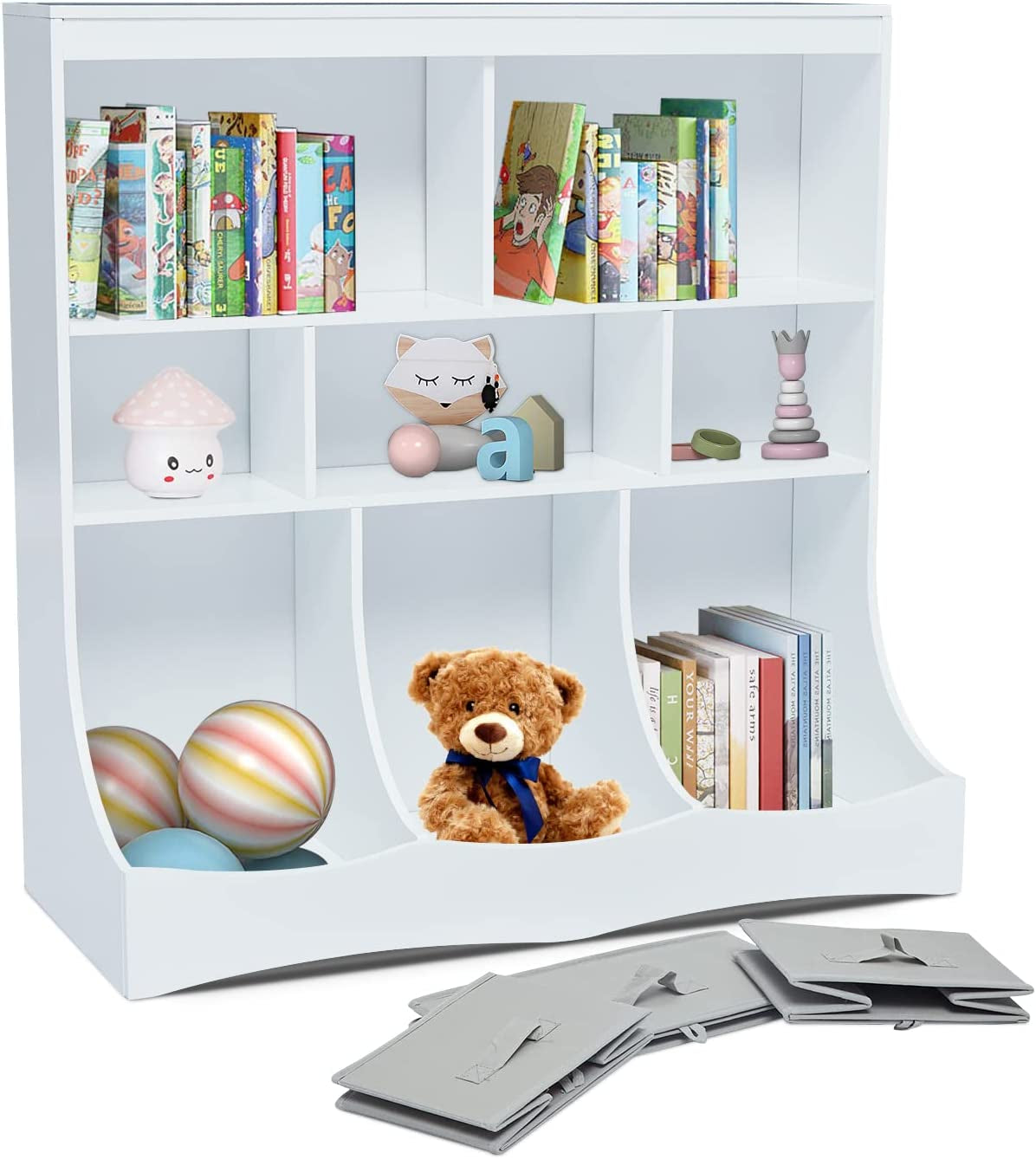 Kids Bookshelf Kids Bookcase - Toy Organizers and Storage,Kids' Bookcases, Cabinets & Shelves,Children'S Storage Cabinet with 3 Removable Drawers for Children (White)