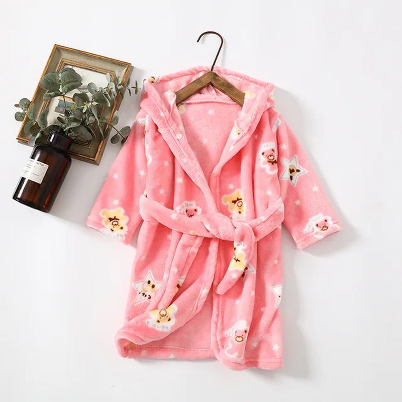 "Cozy Cartoon Flannel Bathrobe for Kids - Perfect Winter Sleepwear and Christmas Gift for Boys and Girls"