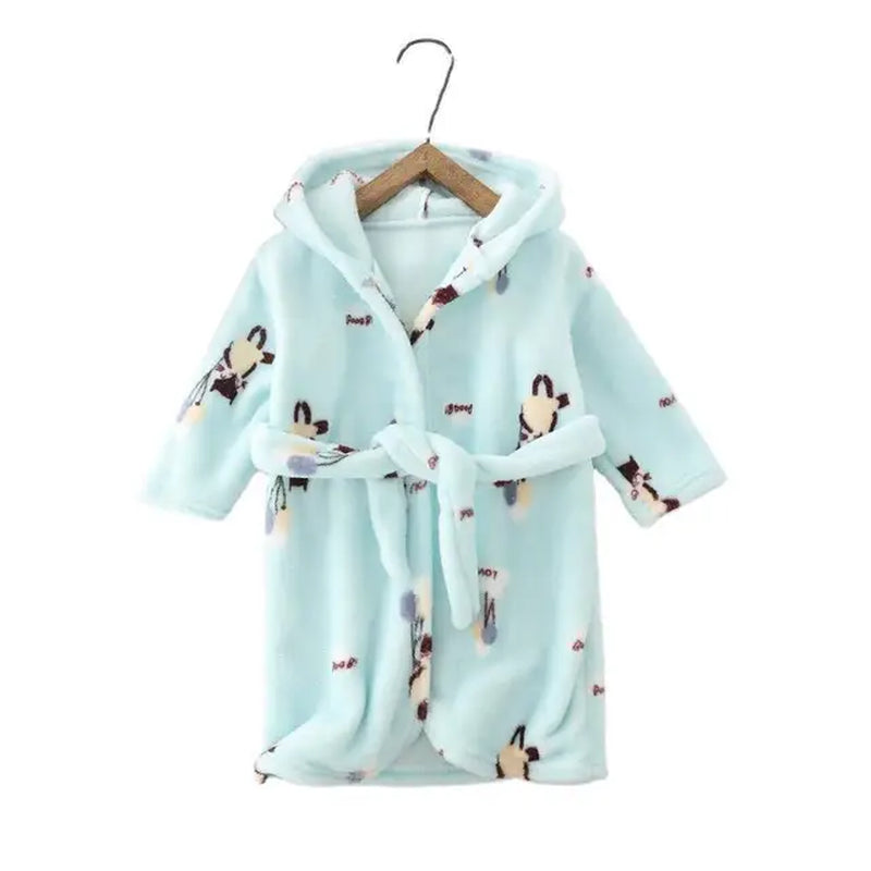 "Cozy Cartoon Flannel Bathrobe for Kids - Perfect Winter Sleepwear and Christmas Gift for Boys and Girls"